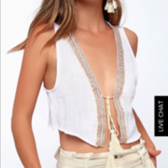 Lulus Tops - NWT Lulus Embellished Boho White Linen Vest Size M